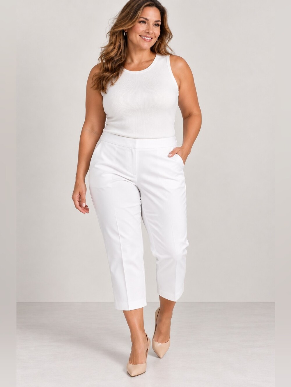 Investments White Crop Pants Zipper Elastic